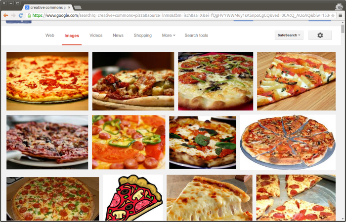 Creative Commons pizza search