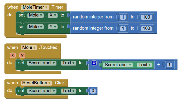Code for simplified MoleMash.